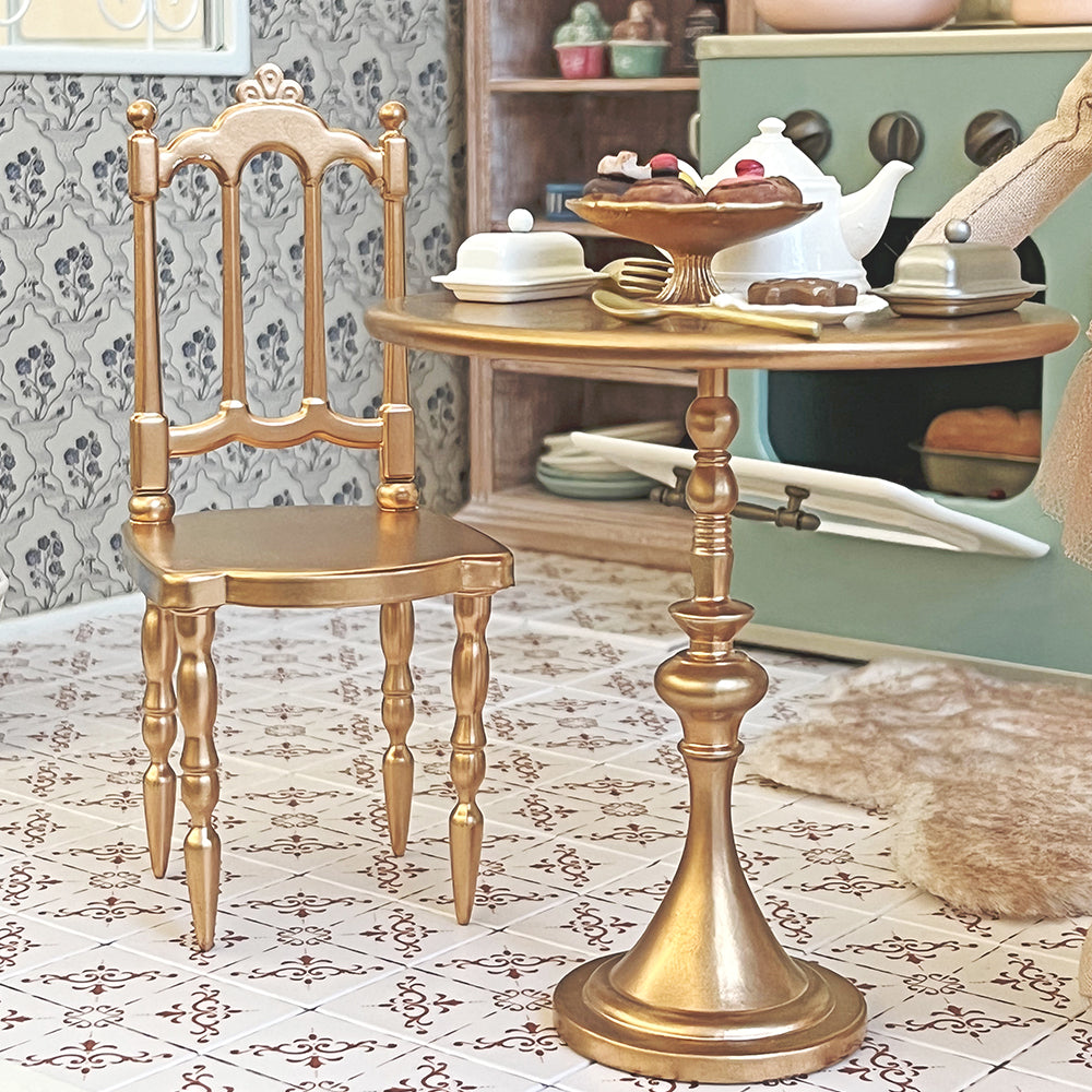 Vintage Coffee Chair And Table Set 1/6 Scale Gold Dollhouse Miniature - 1:6 scale miniature table and chair set in metal