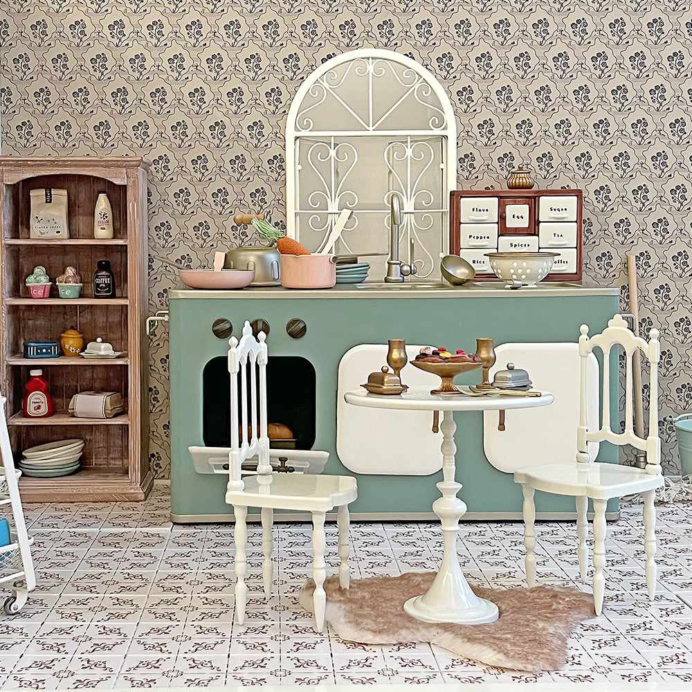 Vintage Coffee Chair and Table set 1/6 Scale Off white Dollhouse Miniature