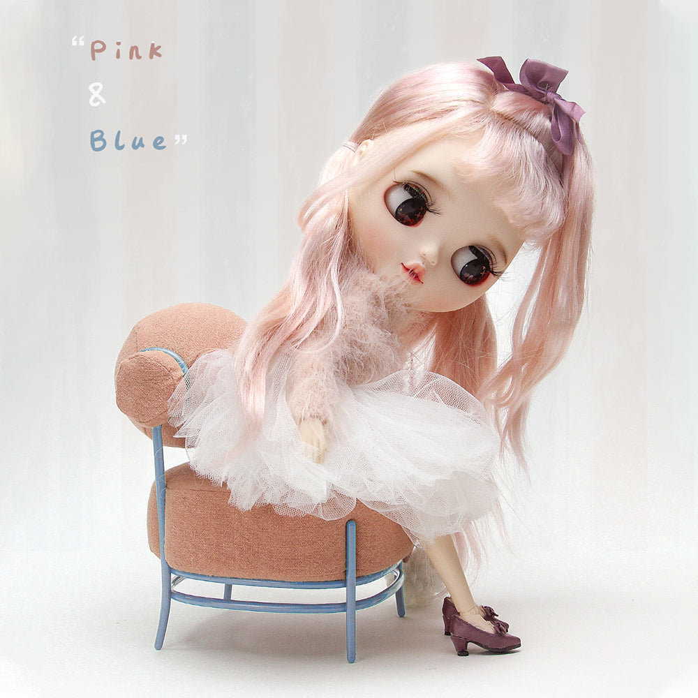 한정판 핑크 & 블루 캔디 소파 - 1/6 스케일 인형의 집 미니어처