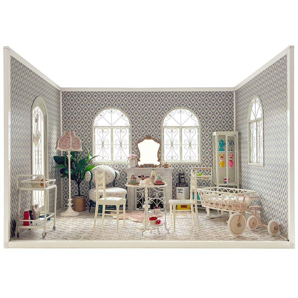 Dollhouse Roombox Set #1 -Three Walls -Double Sides Different Wallpapers 1/6 sacle