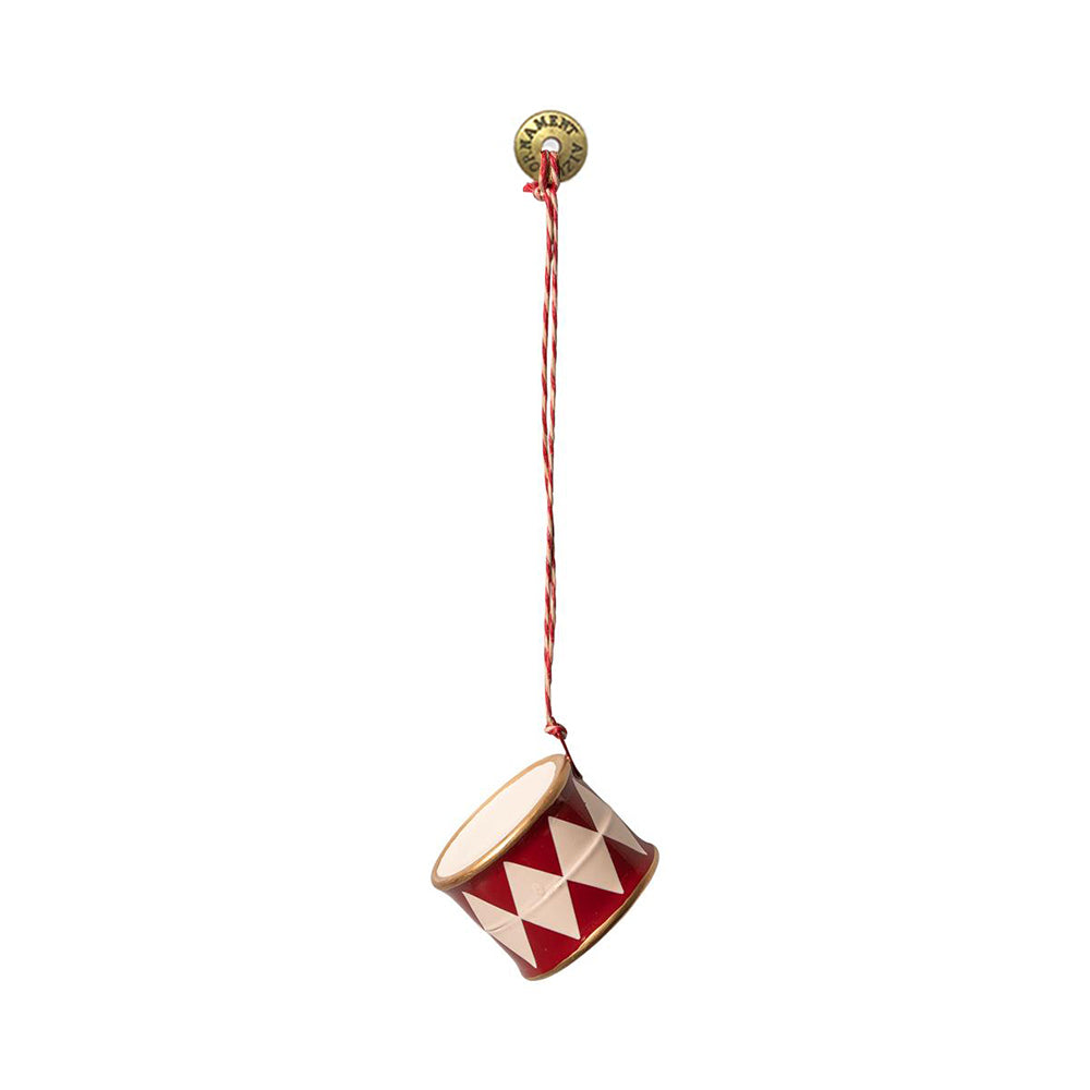 Christmas Ornaments- 3D Double Sided Metal Red and White Drum Pendant Decoration