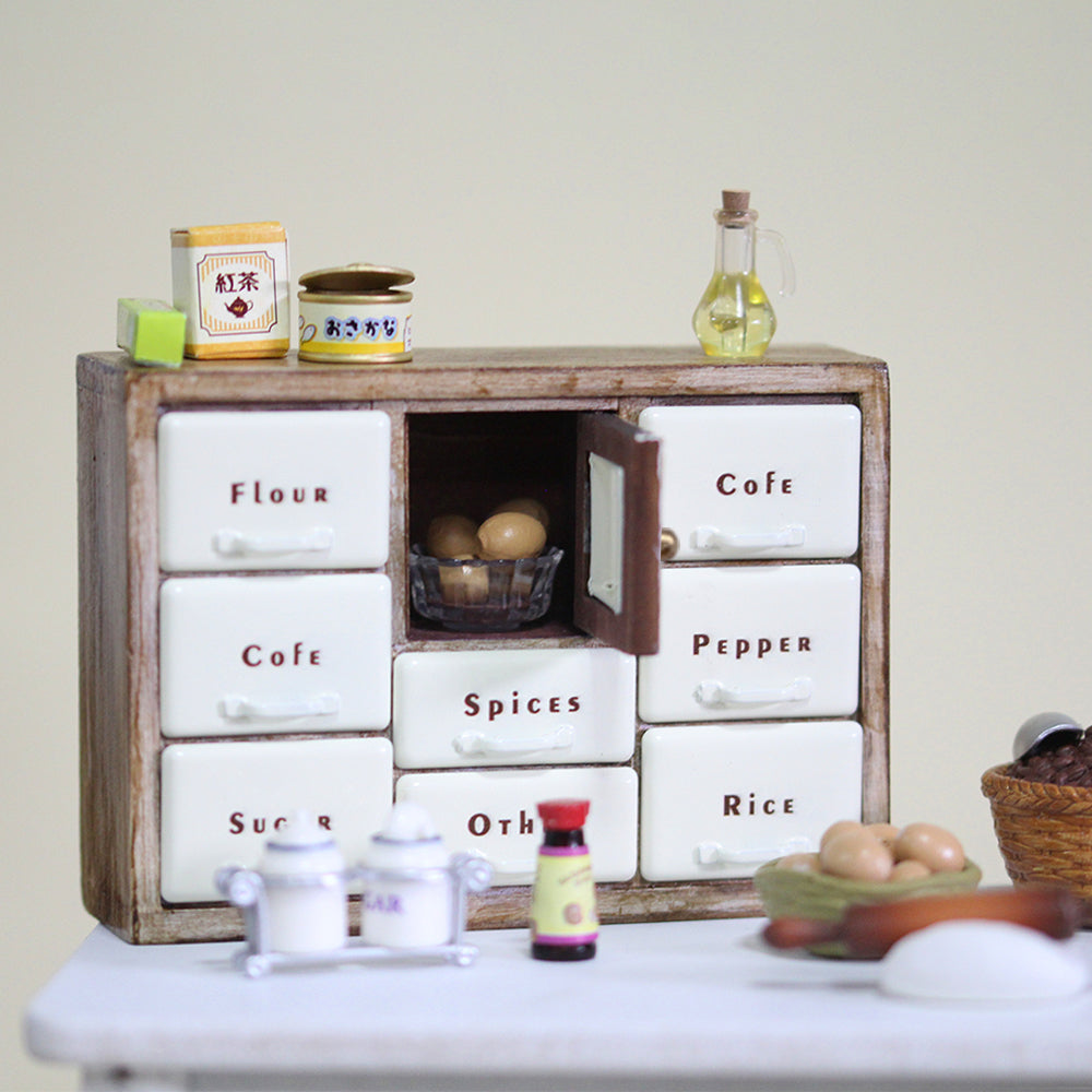 Vintage Spice Cabinet Dollhouse - Antler Brown 1/6 Scale Dollhouse Miniature