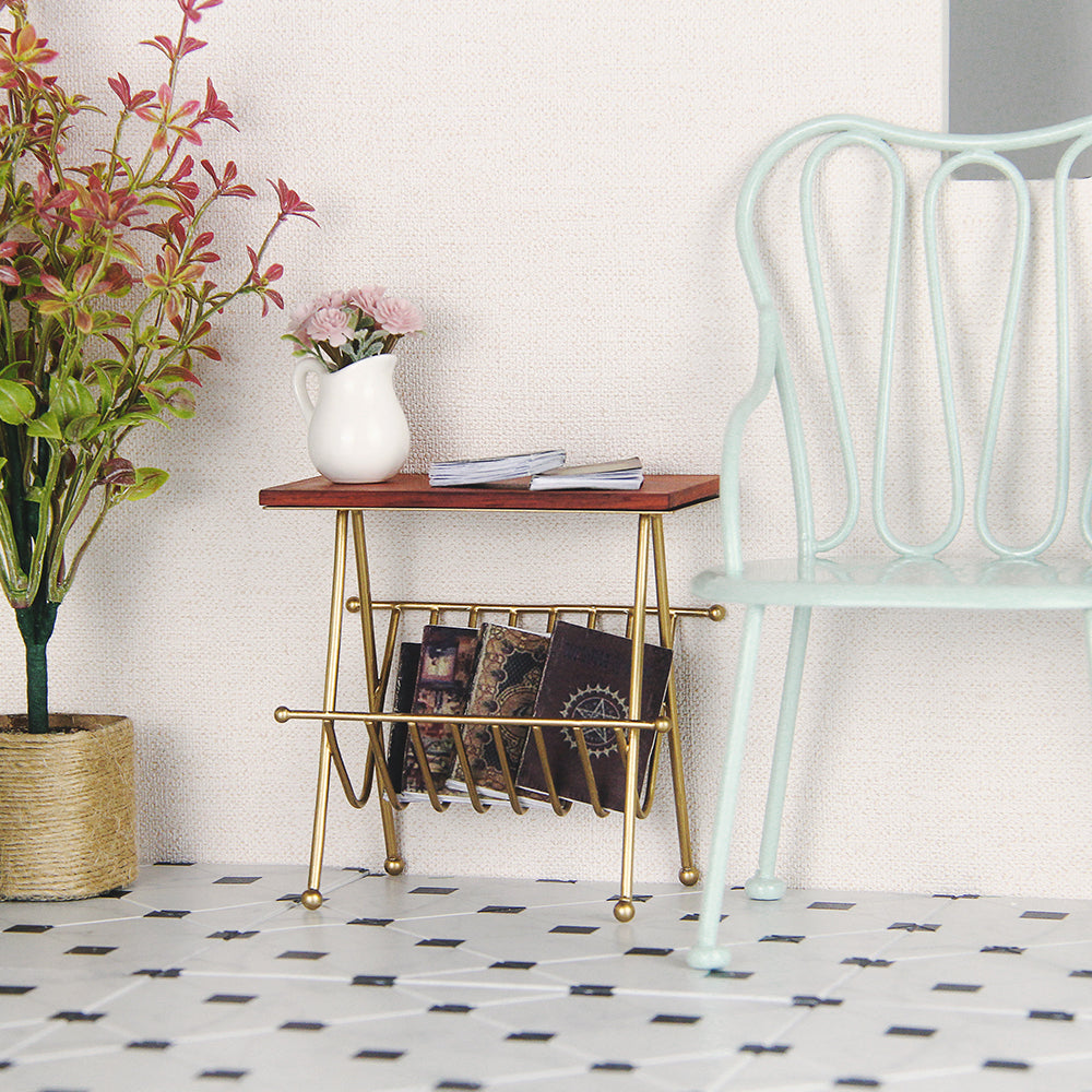 Side Table Dollhouse - Walnut 1/6 Scale Dollhouse Miniature